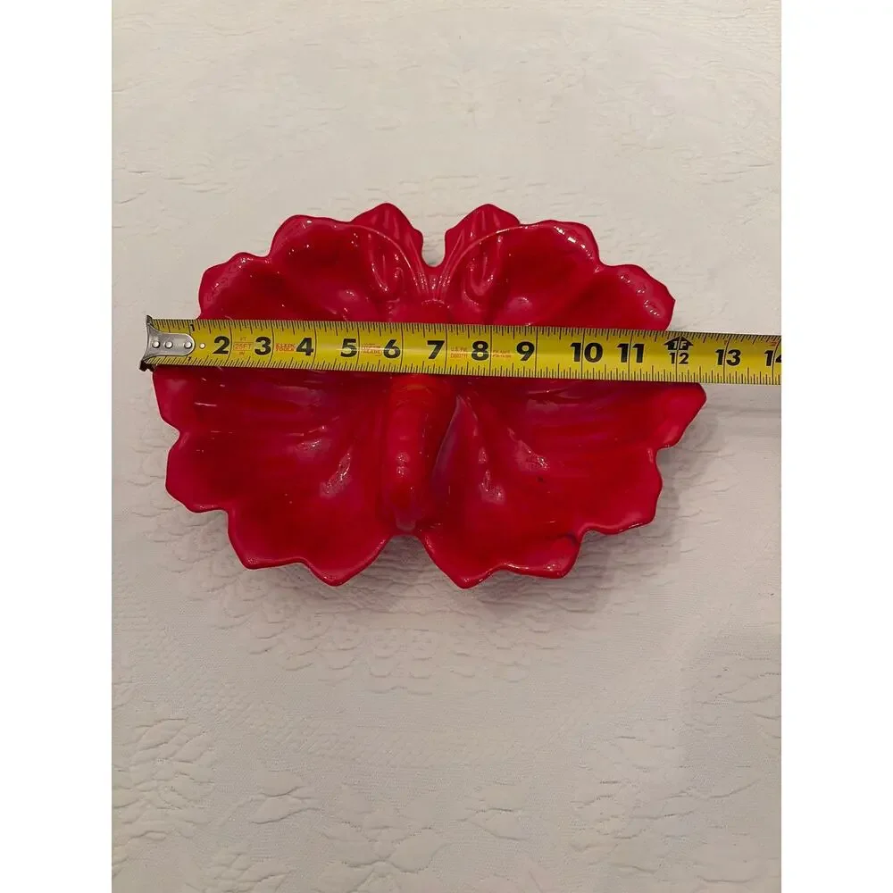 Vibrant Red Lobster Shell Ceramic Divided Serving Dish Coastal Decor Sea Life